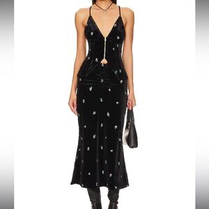 WeWoreWhat Embroider Velvet Peplum Corset Ruched Skirt Set NWT 0 XS